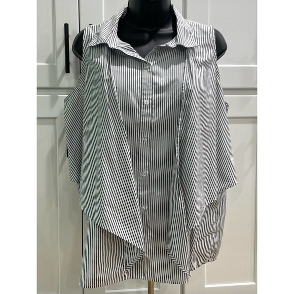 Motherhood Nursing Button Down Shirt Black & White Pinstripe SZ L - Picture 1 of 6